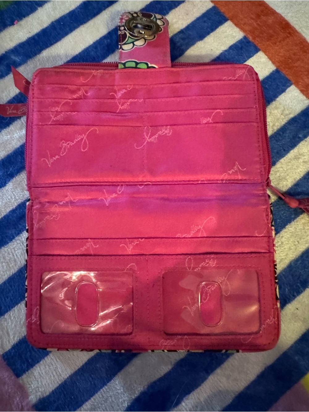 Vera Bradley Hot Pink Quilted Fold Wallet with Floral Snap